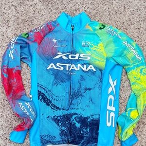 Astana Team Long Sleeve Cycling Jersey - Bright Blue Multi